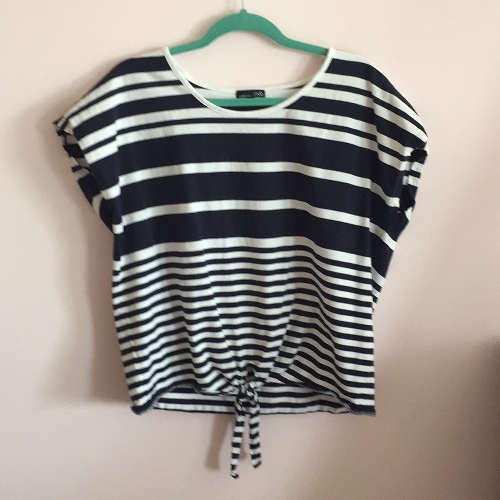 Navy blue and white striped T-shirt